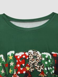 Chillnights Plus Size Women's Christmas Tree Print Long Sleeve Top And Pants Pajama Set - Green - View 3
