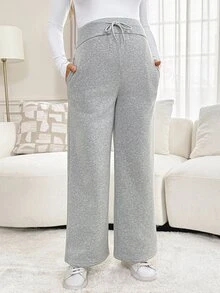 SHEIN Maternity Waist Tie Straight Leg Loose Casual Sweatpants Fall - Light Grey - View 6
