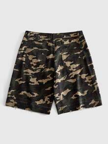 ROMWE MEN Street Life Men's Camouflage Pattern Pocket Denim Shorts - Black/Green - View 3