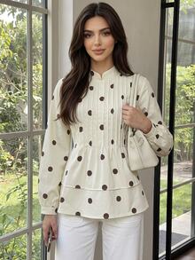 Solavon Women's Polka Dot Casual Daily Wear Blouse - Yellow - View 3