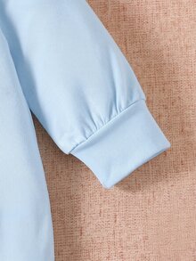 SHEIN 2件組新生女嬰連身衣帽子套裝 可愛公主風 淺藍色字母印花 蝴蝶結連腳長袖圓領 加厚款 派對家庭秋季穿著 - 淺藍色 - 查看 6