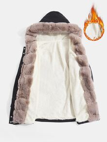 SHEIN CURVE+ معطف باركا شتوي مبطن بفرو تيدي مع خصر مشدود وغطاء رأس - الأسود - مشاهدة 5