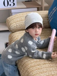 DAZY Infant (Boy) Round Neck Polka Dot Long Sleeve Autumn/Winter Sweater - Grey - View 2
