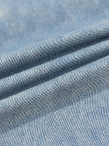 SHEIN Plus Size Washed Denim Mini Dress, Round Neck Long Sleeve Slim Fit Skirt, Suitable For Daily Wear - Blue - View 7