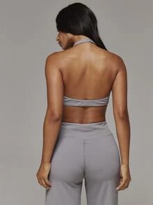 Musera Sport Plunge Front Sport Logo Halterneck Sports Bra Sport Essentials Basics Gym Workout Autumn Fall Winter - Grey - View 5