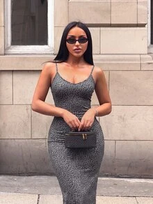 SHEIN SXY 女款豹紋修身時尚細肩帶洋裝 - 彩色 - 查看 3