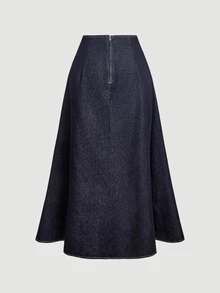Sweetra Women's Casual Denim Long Skirt With Button Waist Design, Non-Elastic - Blue - View 2