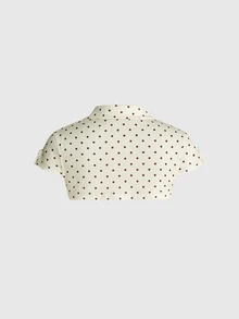ROMWE Y2K Women's Collared Short Sleeve Hollow Chest Polka Dot Sexy Two Pieces Top - Apricot - View 4