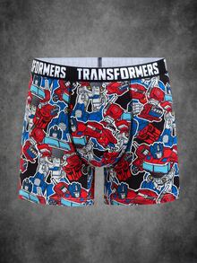 Transformers X SHEIN سروال داخلي رجالي كاجوال يومي بطبعة حروف - الأحمر - مشاهدة 1