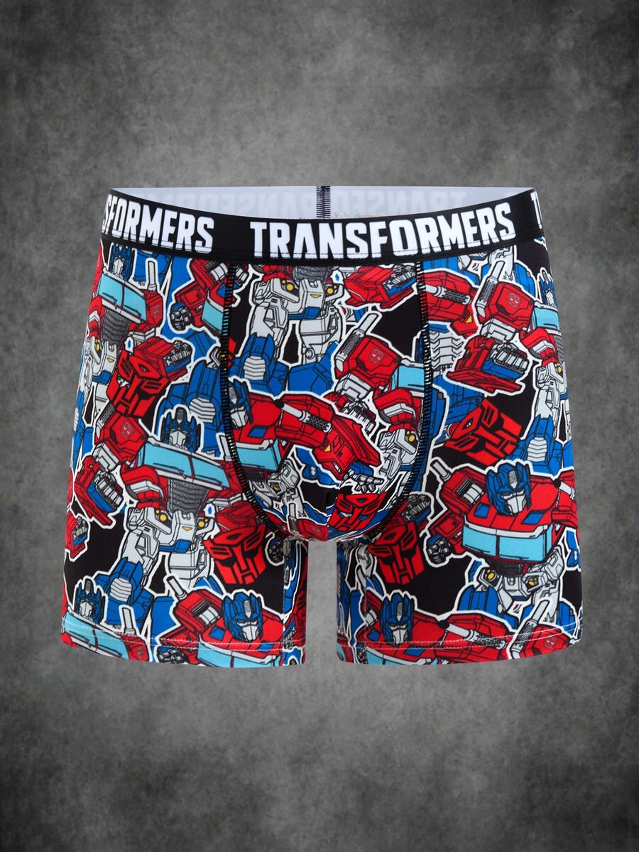 Transformers X SHEIN سروال داخلي رجالي كاجوال يومي بطبعة حروف - الأحمر - مشاهدة 1