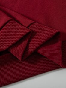 SHEIN 青少年女孩 2件/套休閒運動風酒紅色秋季返校套裝，長袖運動衫與寬鬆寬腿長褲 - 酒紅色 - 查看 8