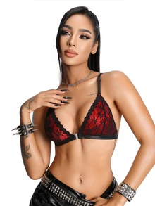 AltBold 1pc Lace Floral Front Closure Backless Water-Soluble Flower Women's Lingerie, Soft And Comfortable, Suitable For All Seasons And Daily Wear, Fashionable And Sexy Charm, Perfect For Dates And Parties - Multicolor - View 3