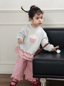 DAZY Infant (Girl) Round Neck Ruffle Trim Long Sleeve Sweatshirt - Grey - View 3