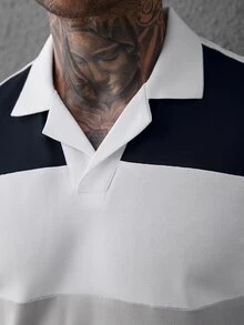 SLATEMANN 男士拼色短袖休閒通勤 Polo 衫 - 彩色 - 查看 6