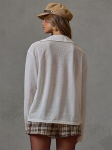 MUSERA Kemeja Chiffon Krem Dua Lapis dengan Potongan Leher Rendah untuk Musim Gugur dan Musim Dingin, Cocok untuk Sehari-hari, Santai, Jalan-jalan, Gaya Keren, Festival, dan Pesta. - Krem - View 5
