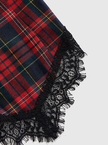ROMWE Áo tank top ôm sát phong cách Court Punk Gothic Giáng Sinh vintage, kẻ caro đỏ đậm phối ren tương phản - Nhiều màu - Xem 4