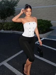 SHEIN SXY Women's Solid Color Casual Versatile Daily Wear Tube Top - White - View 5