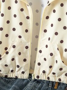SHEIN 青少年女孩時尚波點拉鍊立領短版長袖外套 - 彩色 - 查看 7