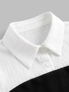 SHEIN 少女雙色燈籠袖二合一洋裝 - 黑與白 - 查看 3
