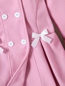 SHEIN Tween Girl灰色長款雙排扣蝴蝶結裝飾大衣，適合假日、夏季、旅行 - 粉色 - 查看 5