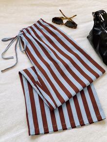 SHEIN EZwear 女款休閒繫腰直筒長褲，適合夏季穿著 - 彩色 - 查看 6