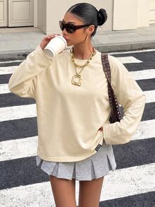 Muchica 95%棉女款休閒街頭寬鬆短袖T恤，女款夏季服飾，女款街頭服飾 - 杏色 - 查看 4