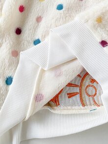 SHEIN X Care Bears 1件少女休閒百搭彩色波點毛絨卡通熊貼布繡圖案圓領寬鬆長袖套頭運動衫，適合日常穿著、秋冬、室內、運動、攝影、節慶、生日 - 白色 - 查看 8