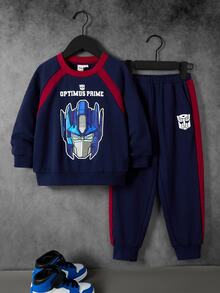 Transformers X SHEIN Young Boy Crew Neck Long Sleeve Cartoon Print Sweatshirt & Pants Set - Multicolor - View 3
