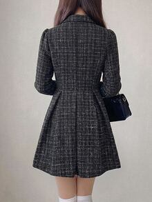 FRIFUL Women's Plaid Pleated Casual Daily Summer Short Dress - Black - View 2
