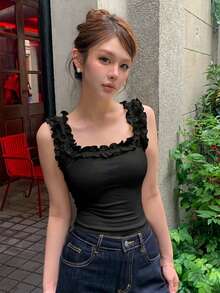 DAZY Women's Solid Color Casual Versatile Daily Wear Top - Black - View 2