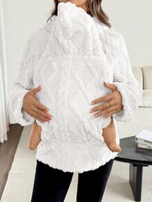 SHEIN Jaket Hoodie 3-in-1 Kasual Warna Polos untuk Ibu Hamil, Pakaian Harian - Putih - View 5