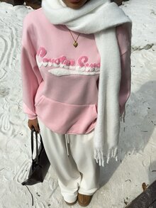 CovetEZ Sweatshirt Wanita Kerah Bulat Lengan Panjang dengan Dekorasi Huruf Gaya Kasual Manis - Berwarna merah muda - View 1
