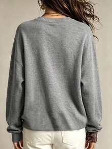 Glimmora Women's Simple Versatile Pocket Long Sleeve T-Shirt For Daily Commute - Grey - View 3