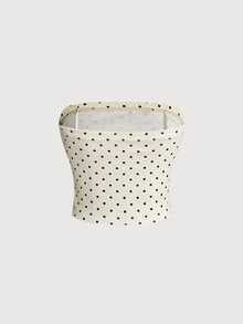 ROMWE Y2K Women's Collared Short Sleeve Hollow Chest Polka Dot Sexy Two Pieces Top - Apricot - View 6
