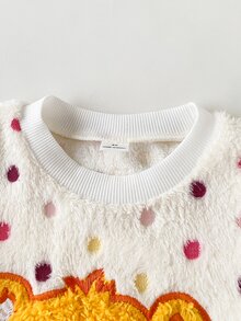 SHEIN X Care Bears 1件少女休閒百搭彩色波點毛絨卡通熊貼布繡圖案圓領寬鬆長袖套頭運動衫，適合日常穿著、秋冬、室內、運動、攝影、節慶、生日 - 白色 - 查看 4