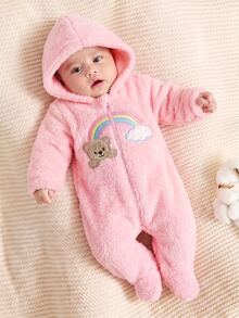 SHEIN Romper Bayi Baru Lahir Lucu Motif Kartun Merah Muda Berbulu untuk Musim Gugur/Dingin - Berwarna merah muda - View 6