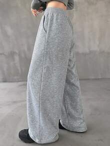 FRIFUL Women's Summer New Loose Casual Versatile Sweatpants With Back Rhinestone Letter Decor - Grey - View 9