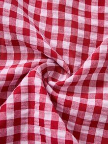Rusticease Plus Size Korean Style Ruffle Trim Plaid Shirt - Red and White - View 8