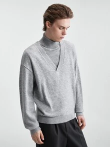 RONVEXI Men's Solid Color Casual Versatile Daily Wear Long Sleeve Sweater - Grey - View 2