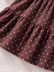 SHEIN 女嬰編織波點圓領荷葉邊休閒洋裝，秋季新款 - 棕色 - 查看 6