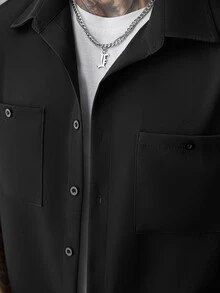 SLATEMANN Men's Single-Breasted Long Sleeve Pocket Shirt Casual Everyday Wear - Black - View 6