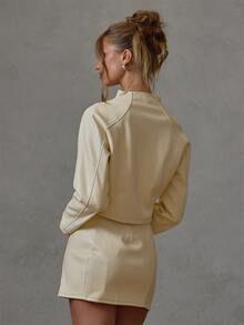 MUSERA Textured Faux Leather Asymmetric Button Up Funnel Neck Jacket Fall Winter Everyday Causal Going Out Cool Girl Festival Forces - Cream - View 2