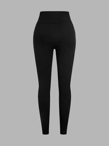 SHEIN SXY Plus Size Tight High Waist Solid Color Semi-Sheer Leggings - Multicolor - View 4