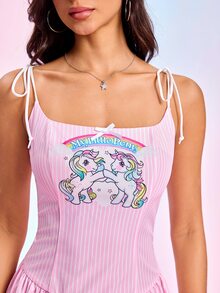 My Little Pony X SHEIN Women's Striped Cartoon Printed Cami Short Dress - Baby Pink - View 6
