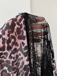 Moireta 成熟老錢風蕾絲拼接豹紋性感長款女式睡裙 - 粉色 - 查看 6
