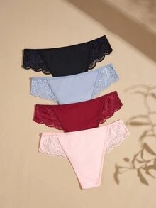 Lullawish 4PCS Women Contrast Lace Comfortable Briefs - Multicolor - View 2