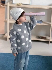 DAZY Infant (Boy) Round Neck Polka Dot Long Sleeve Autumn/Winter Sweater - Grey - View 10