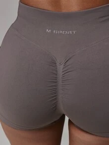 Musera Sport Ruched Front Halterneck Sports Bra With High Rise Seamless Logo Back Scrunch Bum Mini Shorts Sold As Set Sport Essentials Basics Autumn Fall Winter - Grey - View 6
