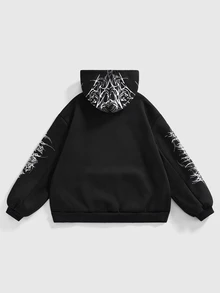 ROMWE Street Life Plus Size Women's Gothic Print Long Sleeve Casual Sweatshirt - Black - View 2