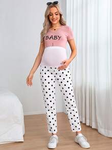 SHEIN Maternity Fashion Polka Dot Jeans - White - View 4